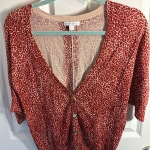 New York & Company pink leopard print gold button cardigan short sleeve y2k